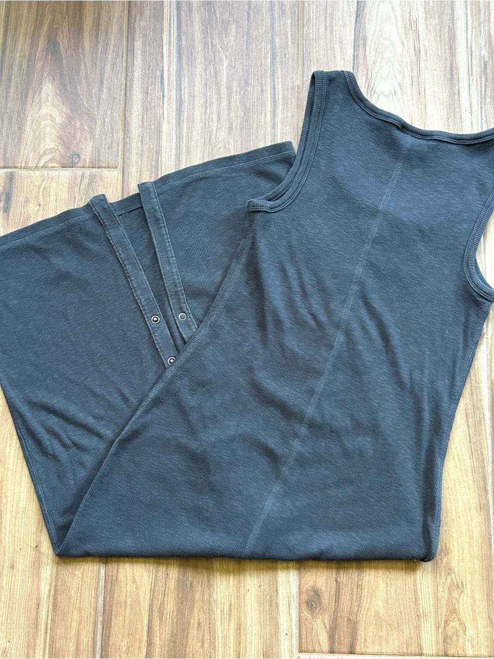 Universal Thread Grey Ribbed Henley Tank Dress XS Sleeveless Snap Front - Picture 2 of 6